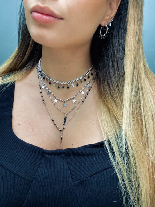 Stelle Collana A Tre Fili In Acciaio Inossidabile - Lunghezza Regolabile Fino A 55 Cm, Ciondoli Stelle, Lavorato A Mano - 4